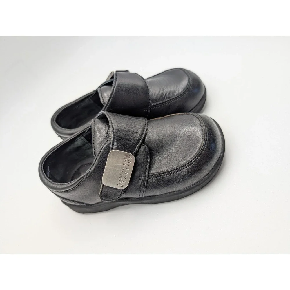 Kenneth Cole Reaction Kids Black Leather Hook Loop Casual Shoes Toddler Size 6M